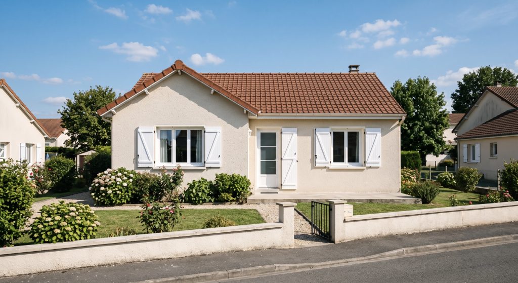 Maison individuelle équipée de fenêtres bois modernes offrant une excellente isolation thermique.